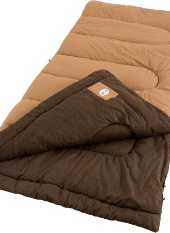 Coleman Dunnock 20°F Big ‘n Tall Sleeping Bag, Cold-Weather Sleeping Bag Fits Adults up to 6ft 4in, Machine Washable, Flannel Liner