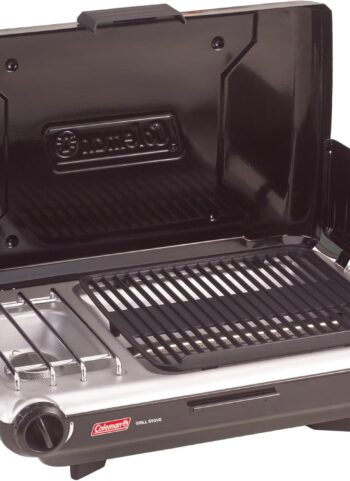 Coleman Tabletop 2-in-1 Camping Grill/Stove, 2-Burner Propane Grill & Stove with Adjustable Burners & 20,000 BTUs of Power, Great for Camping, Tailgating, Grilling